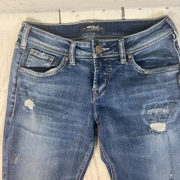 Silver Jeans 'Sam' Women's Size 25 (26 x 28) Straight leg Low Rise Distressed - Picture 5 of 13